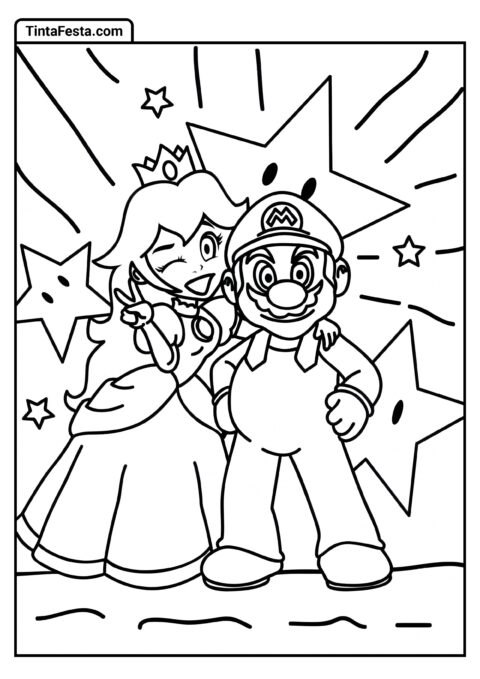 Página Para Colorir de Mario e Peach Para Crianças