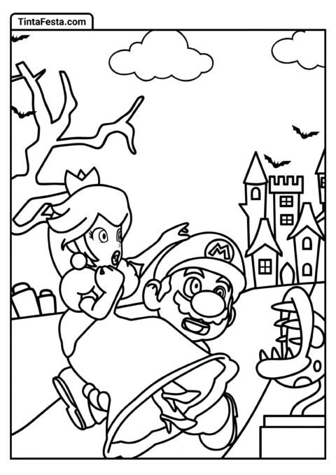 Mario Resgatando Peach da Casa Assombrada Para Colorir