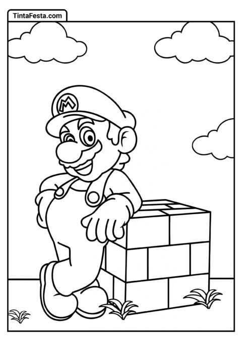 Folha de Colorir Fácil do Mario