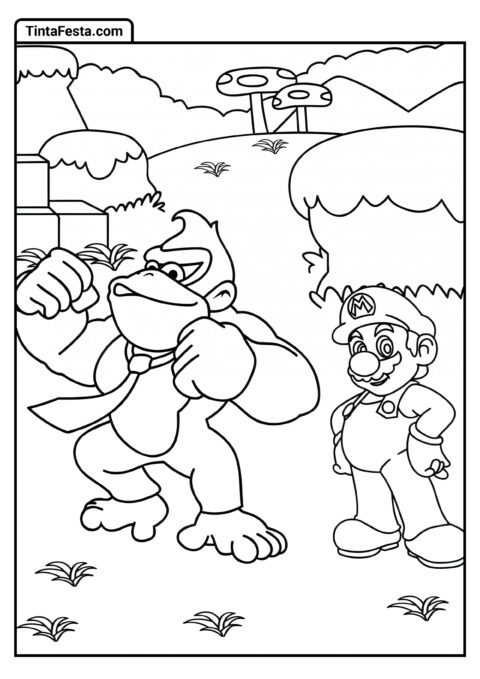 Imagem Para Colorir de Donkey Kong e Mario