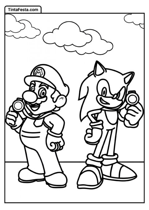 Página Para Colorir de Sonic e Mario