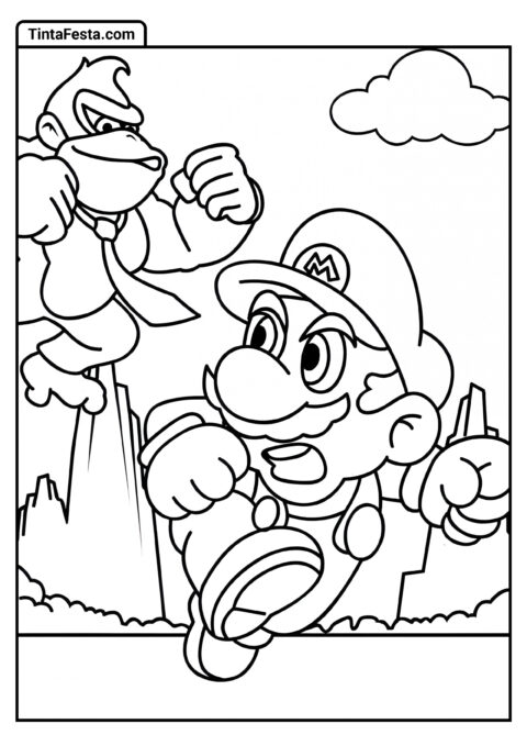 Página Para Colorir de Mario e Donkey Kong