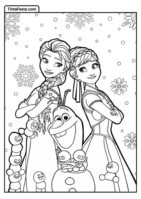 Bebês de neve, Olaf, Anna e Elsa para colorir