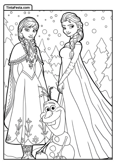 Olaf, Elsa e Anna para colorir para crianças