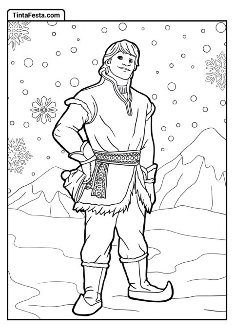 Kristoff na neve para colorir