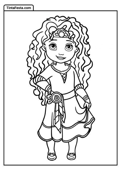 Desenho para Colorir da Princesa Disney de Kawaii Princesa Merida