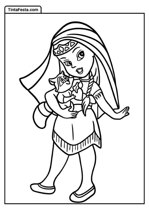 Desenho para Colorir da Princesa Disney de Chibi Pocahontas