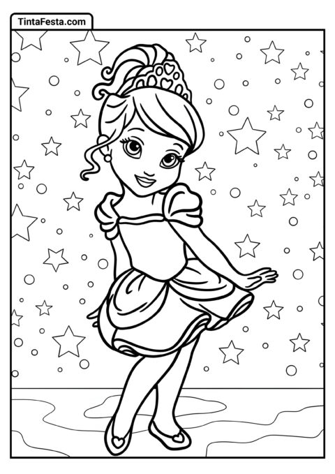 Desenho para Colorir da Princesa Disney de Chibi Cinderela no Vestido