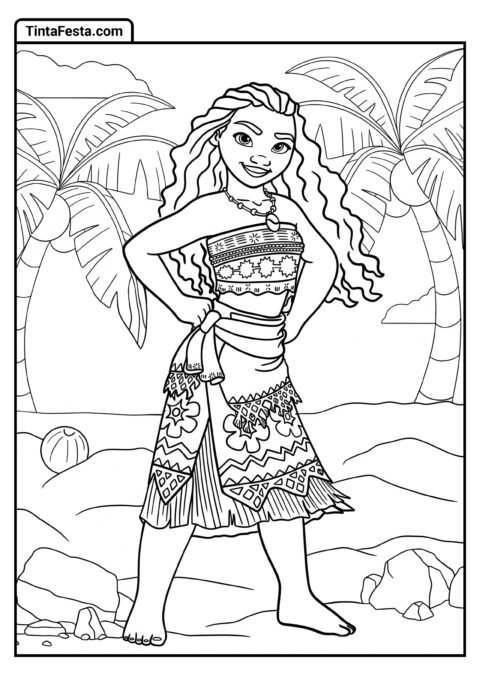 Desenho para Colorir da Princesa Disney de Moana