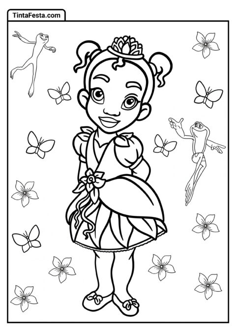 Desenho para Colorir da Princesa Disney de Pequena Tiana