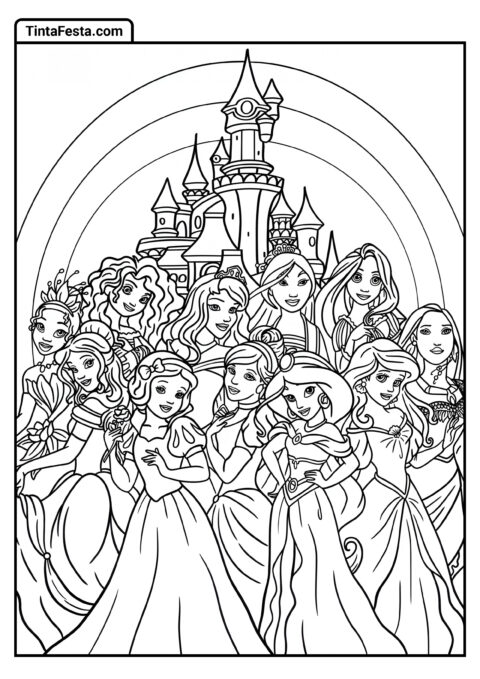 Desenho para Colorir da Princesa Disney do Castelo da Walt Disney