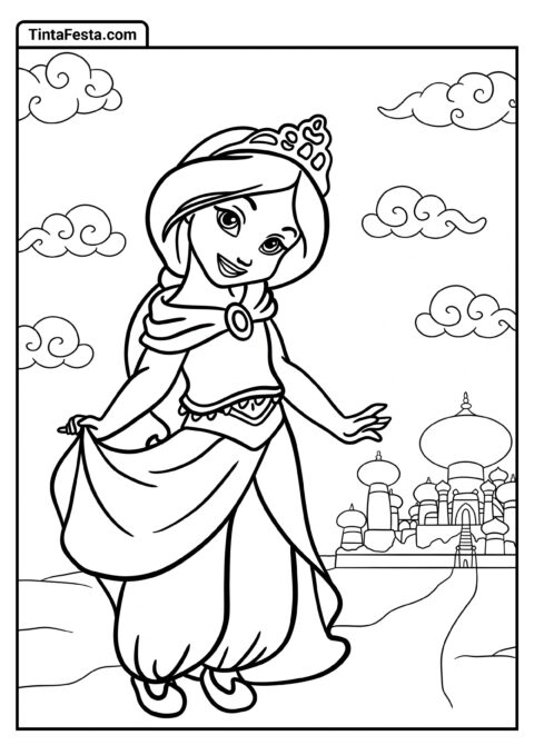 Desenho para Colorir da Princesa Disney de Jovem Jasmine