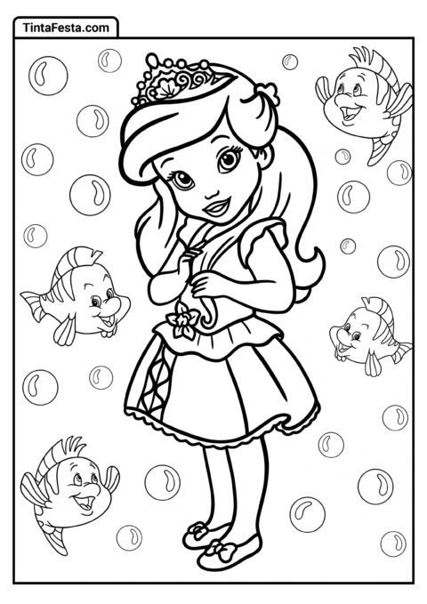 Desenho para Colorir da Princesa Disney de Jovem Ariel Humana