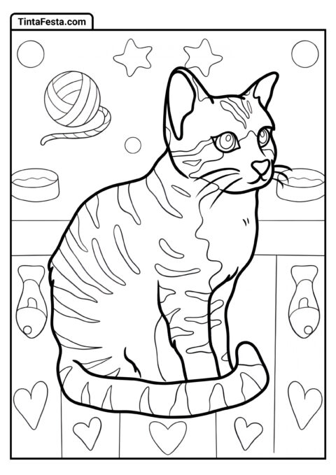 Folha Para Colorir De Gato Listrado Bonito Sentado