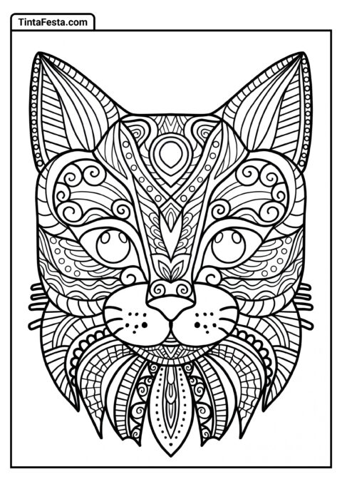 Mandala De Rosto De Gato Para Colorir