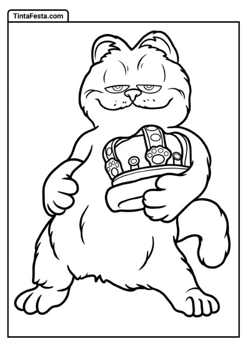 Garfield Segurando Coroa Para Colorir Para Pré-escolares