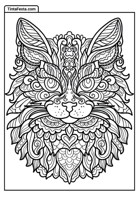 Mandala Intricada De Rosto De Gato