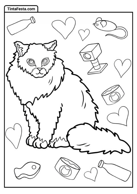 Folha Para Colorir De Gato Da Floresta Norueguesa