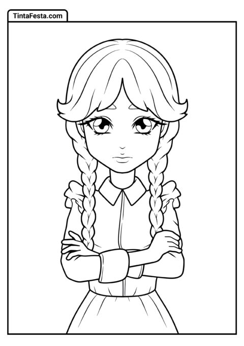 Desenho Kawaii da Wednesday para Colorir para Crianças