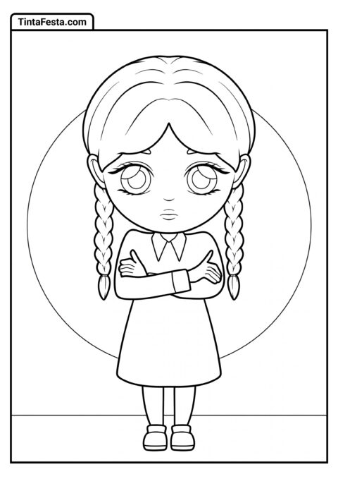 Desenho Chibi Fofo da Wednesday para Colorir para Crianças