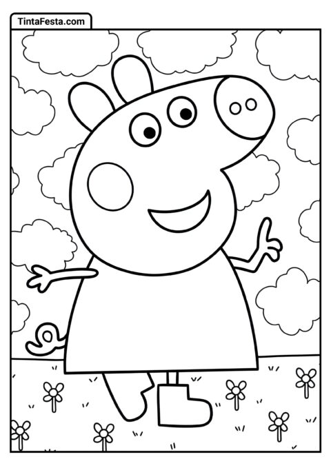 Peppa Pig Caminhando em Campo com Flores