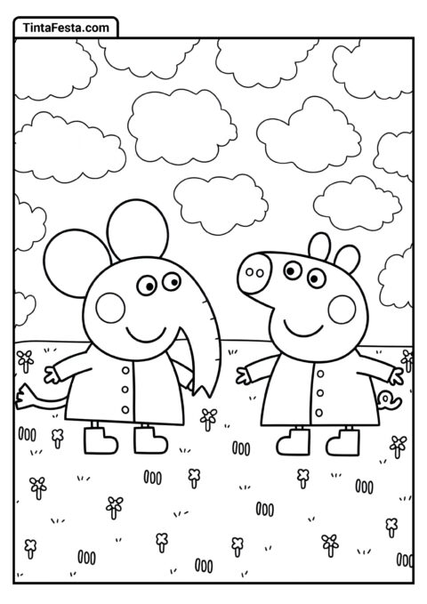 Peppa com Emily Elefante para Colorir para Pré-Escola