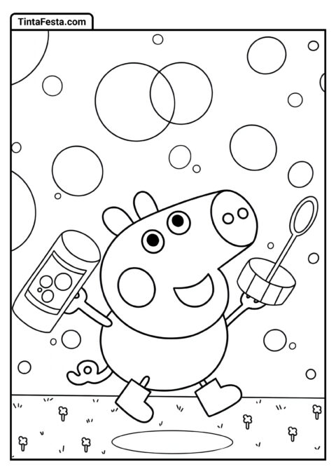 George Pig Brincando com Bolhas para Colorir