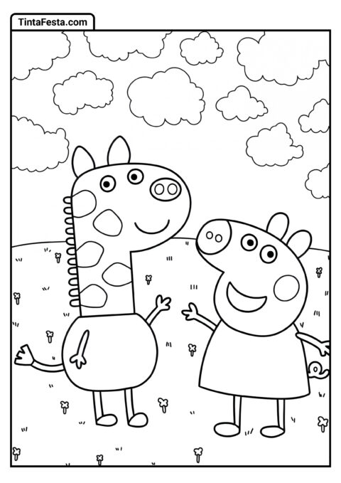 Peppa Pig e Gerald Girafa Página para Colorir