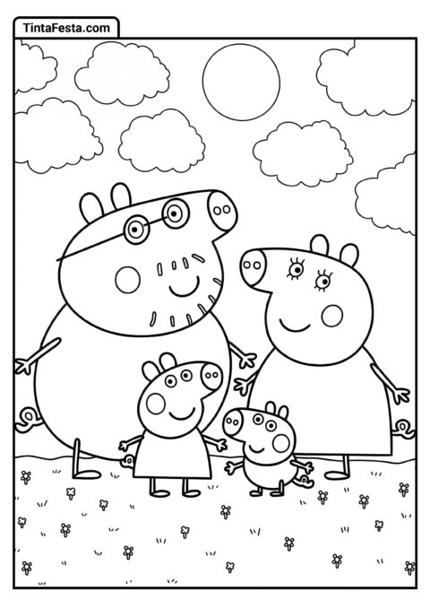 Mamãe e Papai Pig com Peppa e George