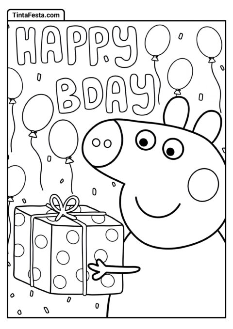 Feliz Aniversário Peppa Pig Folha para Colorir