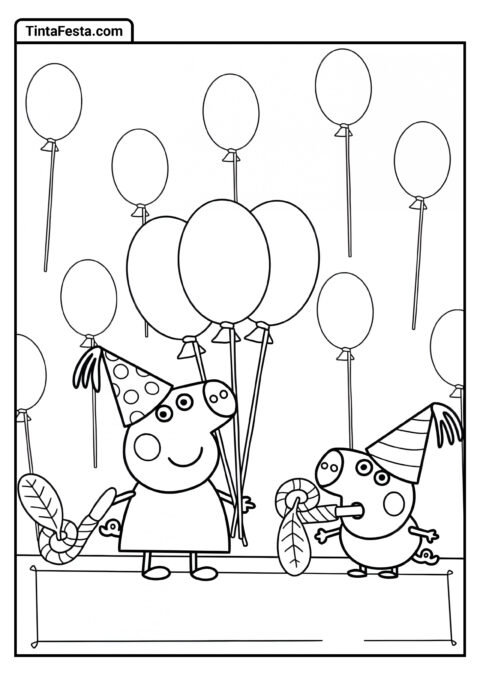 Peppa e George Fazem uma Festa Página para Colorir