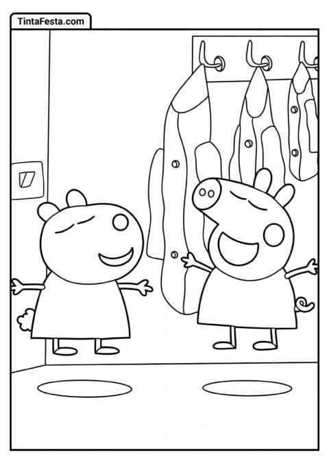 Peppa Pig e George Folha para Colorir