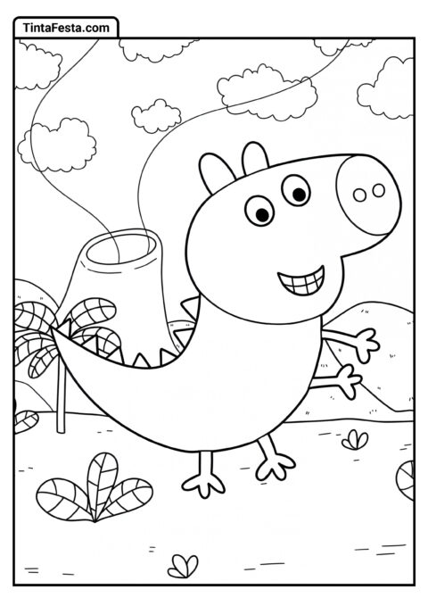 Tema de Dinossauro Peppa Pig Página para Colorir