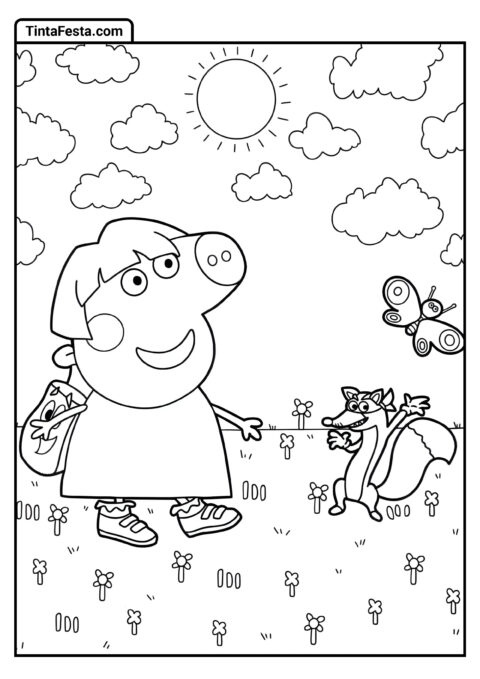 Tema Dora Aventureira Peppa Pig para Colorir