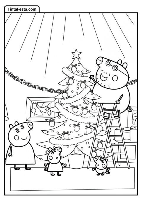 Família Peppa Pig Montando a Árvore de Natal