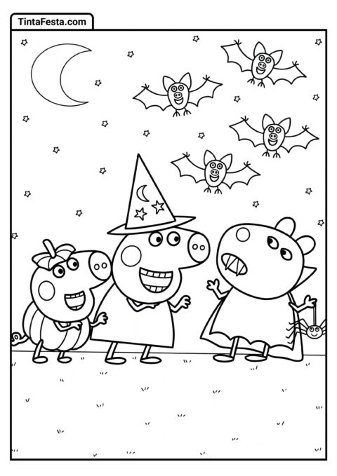 Peppa Pig Tema de Halloween Página para Colorir