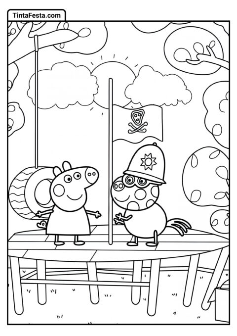 Peppa Pig Brincando de Piratas com Amigo Página para Colorir